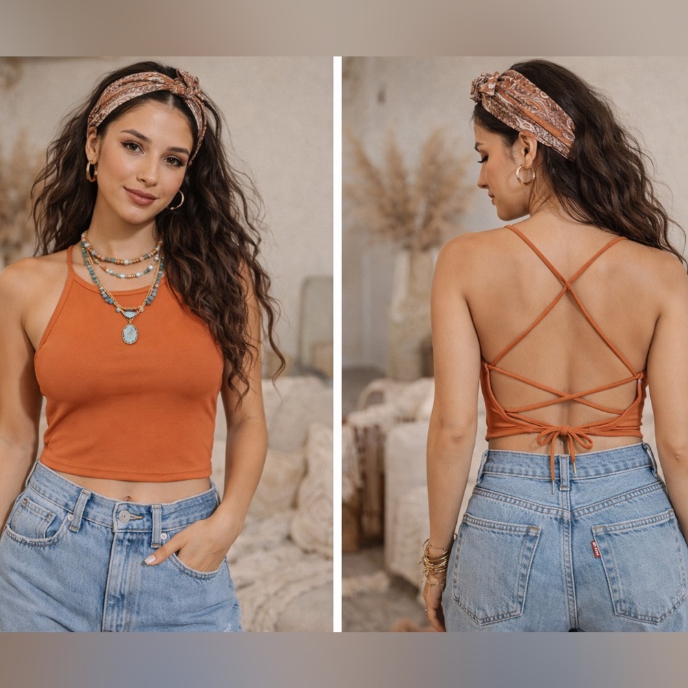 Free People Strappy Open Back Crop Tank (stretchy!) 🏵️